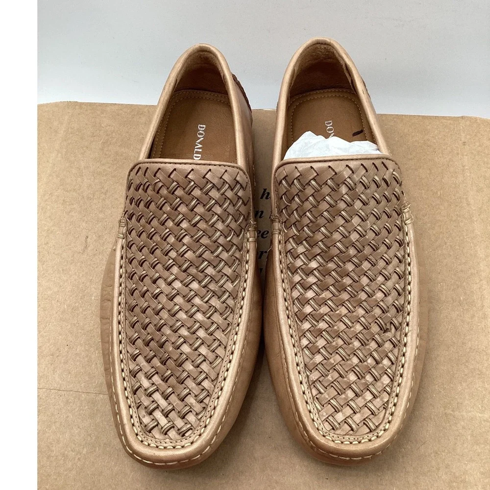 Donald Pliner Damiano Tan Woven Leather Driving Loafers Mens 7M Brazil DAMIANO95